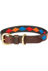 Weatherbeeta Polo Leather Dog Collar 10016990 - Beaufort Brown Red Orange Blue