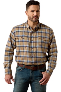 2026 Ariat Mens Rebar Flannel Durastretch Work Shirt 10079170 - Field Khaki