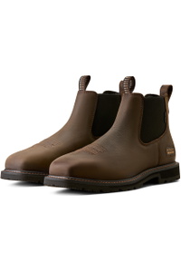 2026 Ariat Mens Groundrancher Chelsea Wide Square Toe Steel Toe Work Boot 10080331 - Dark Brown
