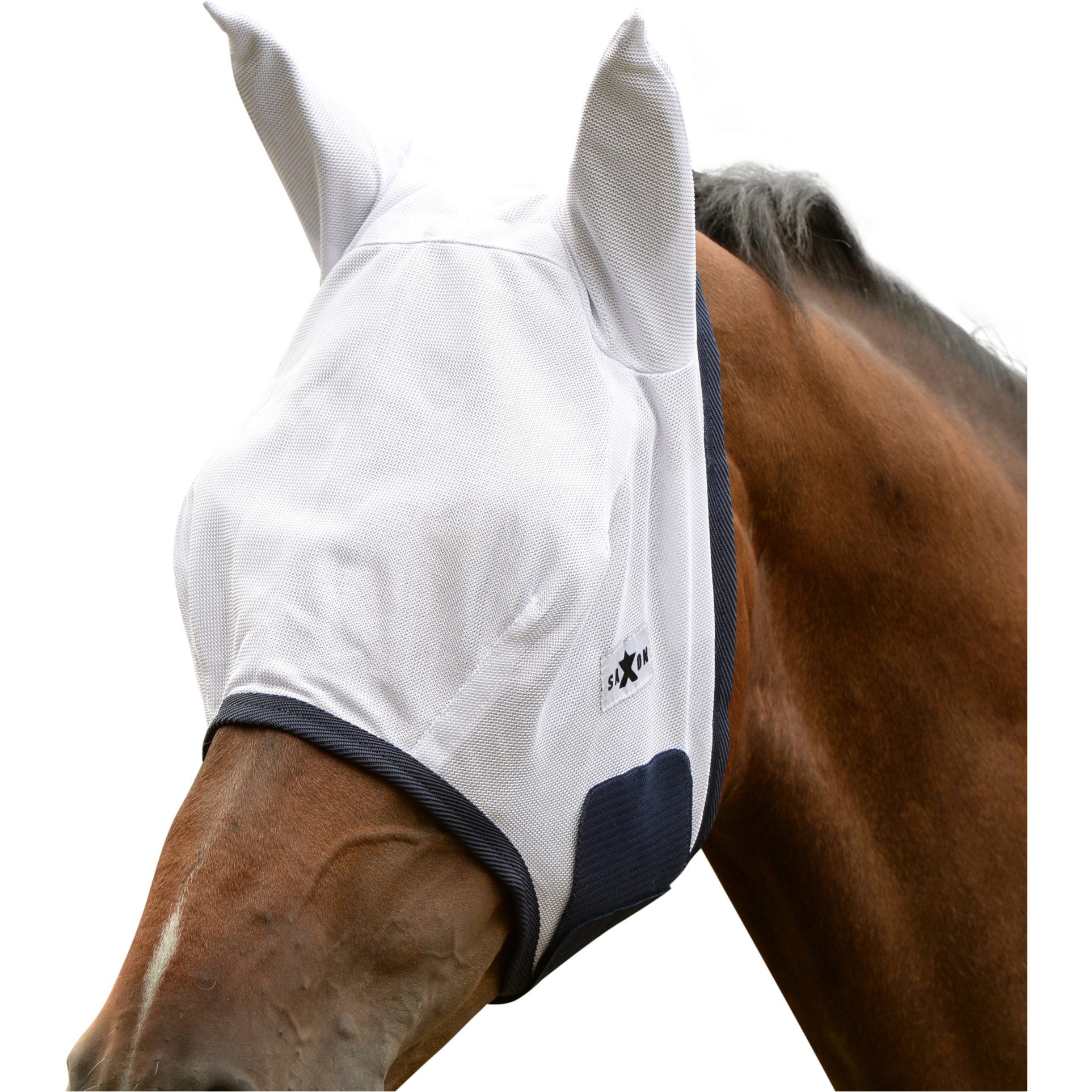 2025 Saxon Mesh Fly Mask 1000694 - White / Navy - Horse - Fly Rugs ...