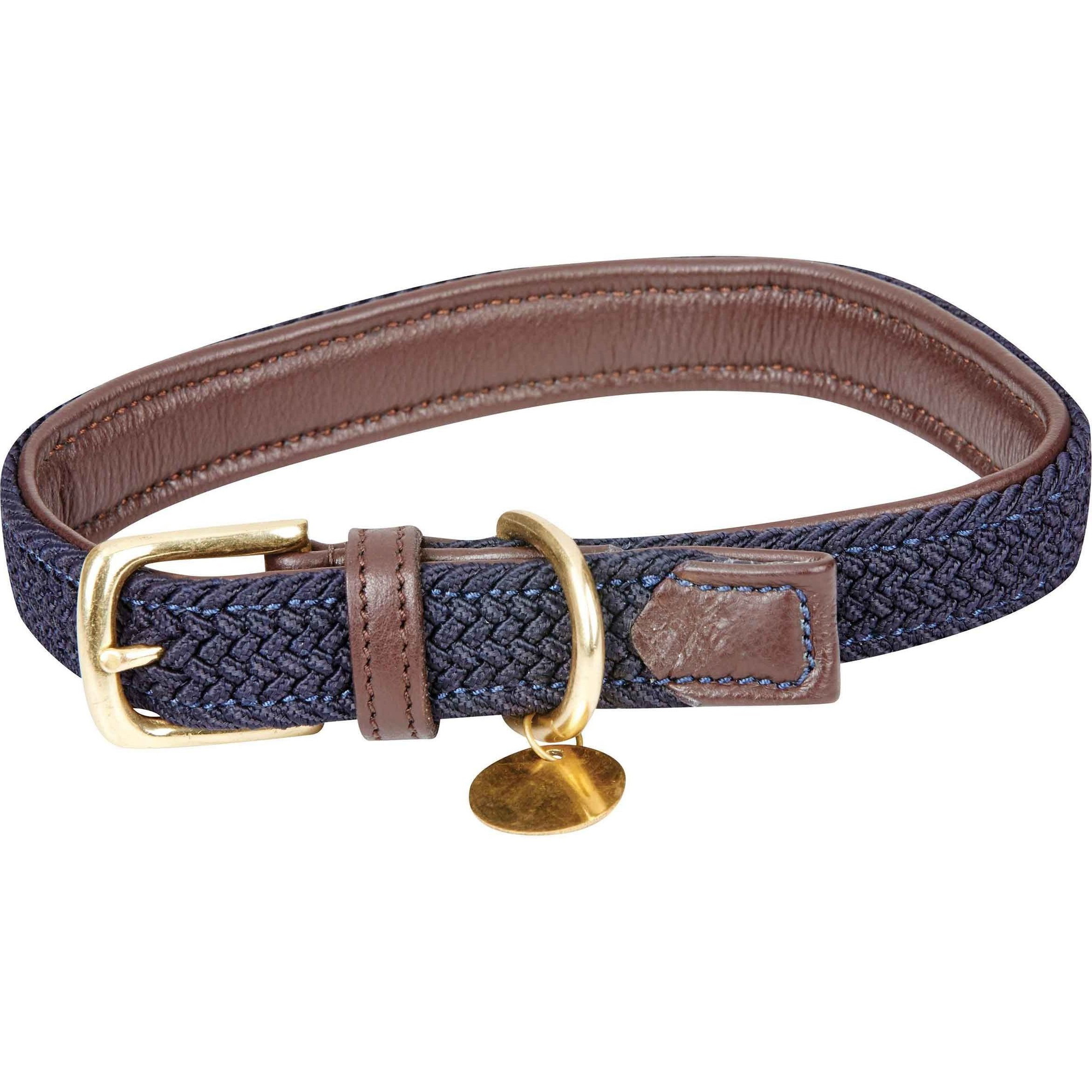 Weatherbeeta Leather Plaited Dog Collar - Brown / Navy