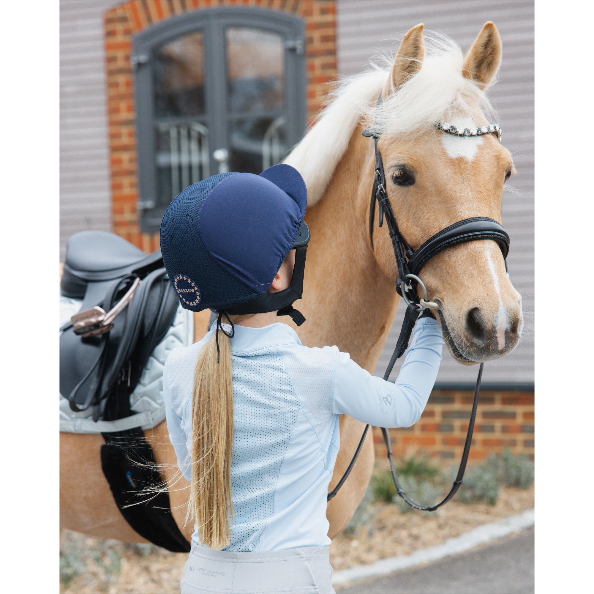 Charles Owen Pro Jockey Skull Riding Helm Mit Stirnband - / Navy Rose Gold