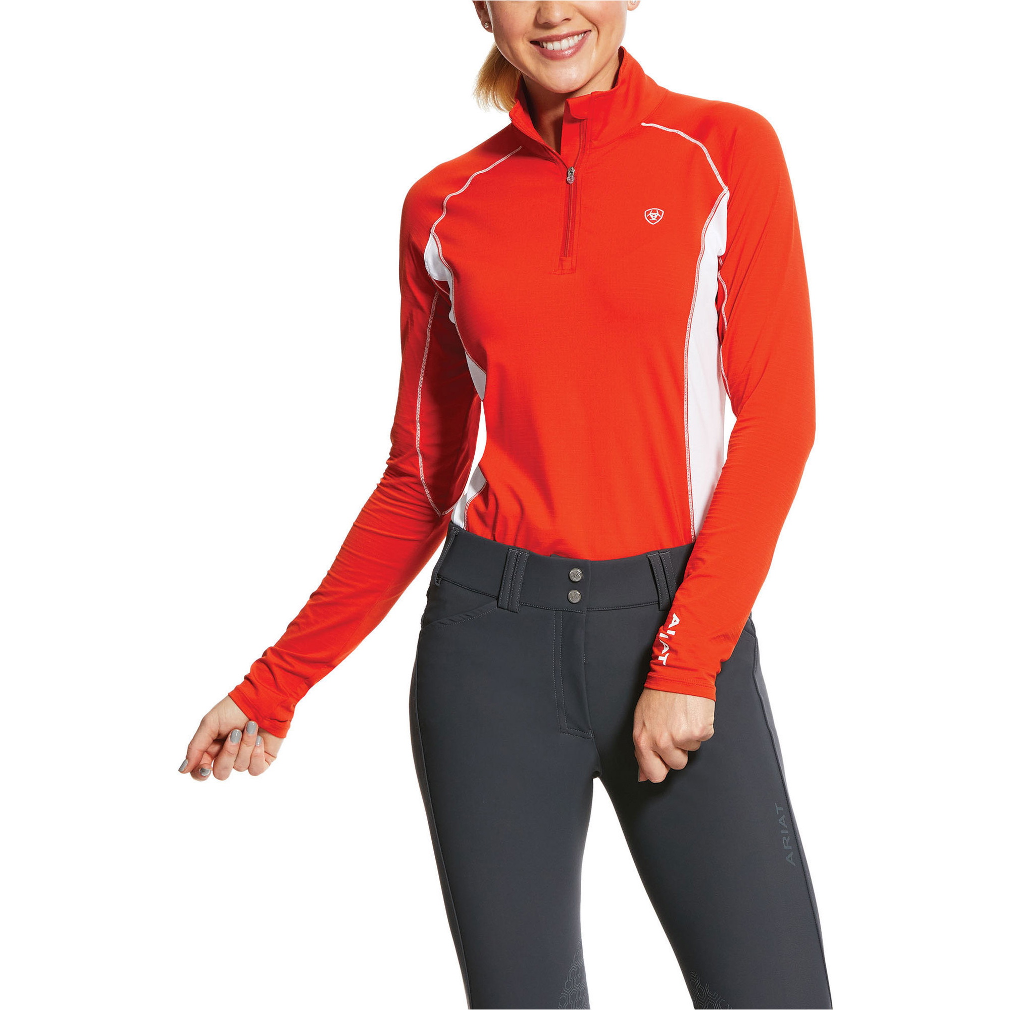Ariat Damen Tri Factor 1/4 Reißverschluss Basis Schicht Oberteil 10030565 - Red Clay