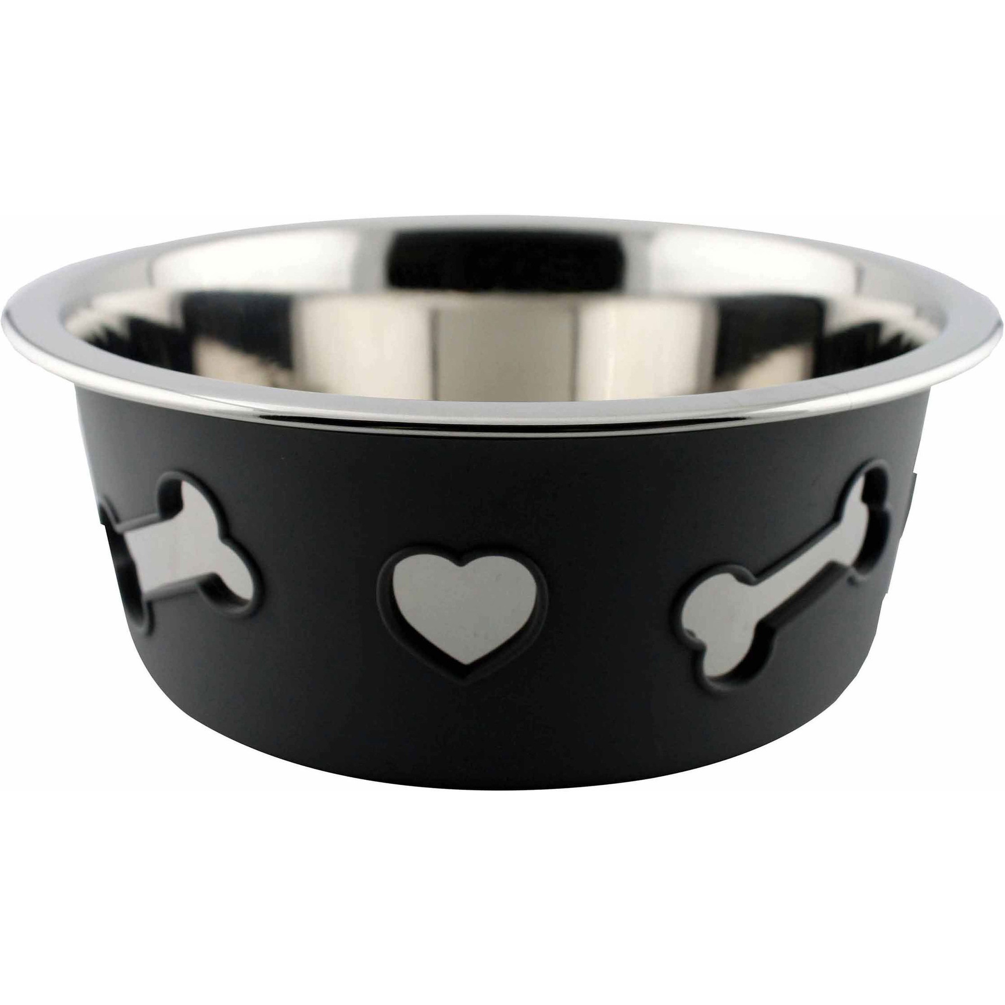 Weatherbeeta Non-Slip Stainless Steel Silicone Bone Dog Bowl - Dark Grey