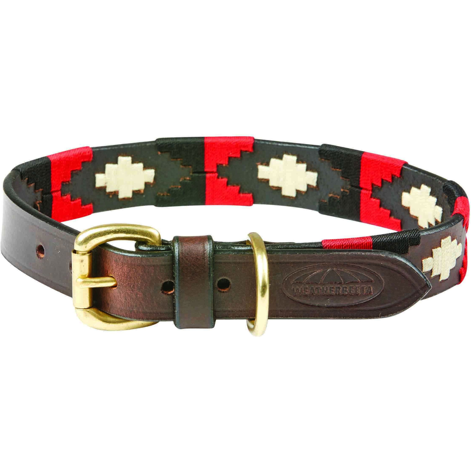 Weatherbeeta Polo Leather Dog Collar 10016990 - Cowdray Brown Black Red
