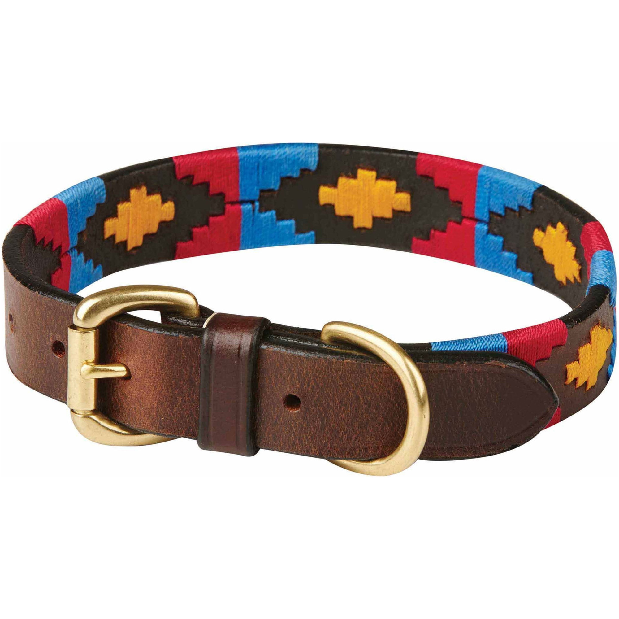 Weatherbeeta Polo Leather Dog Collar 10016990 - Cowdray Brown Pink Blue Yellow