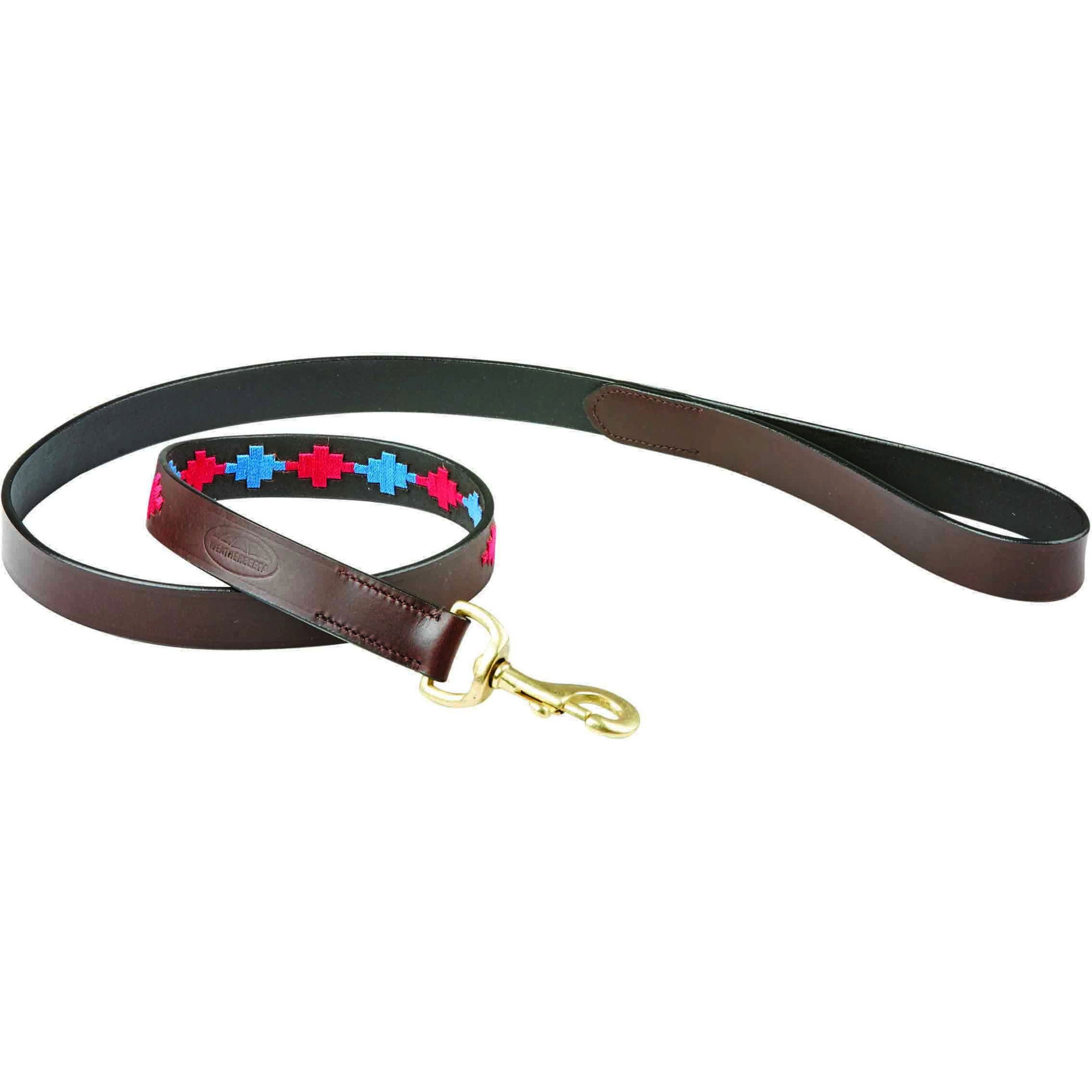 Weatherbeeta Polo Leather Dog Lead - Beaufort Brown Pink Blue