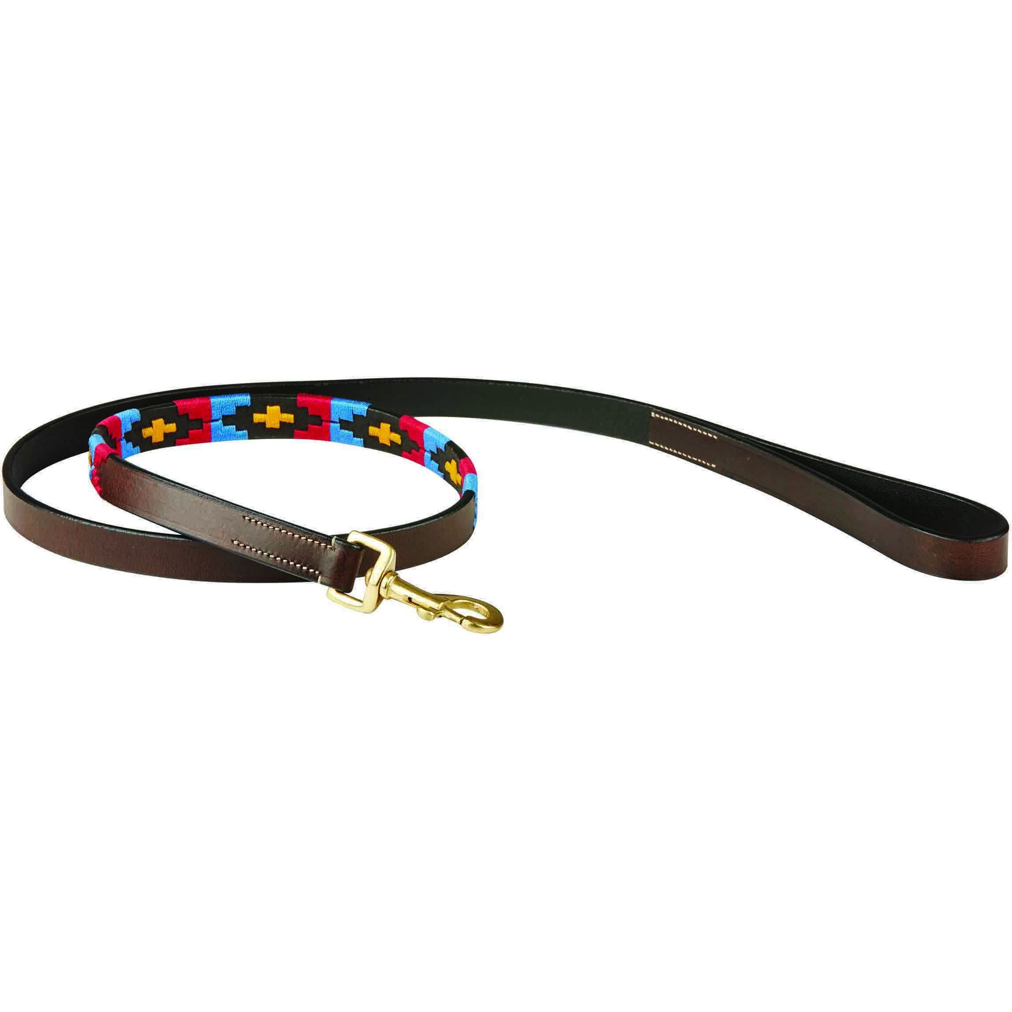 Weatherbeeta Polo Leather Dog Lead - Cowdray Brown Pink Blue Yellow
