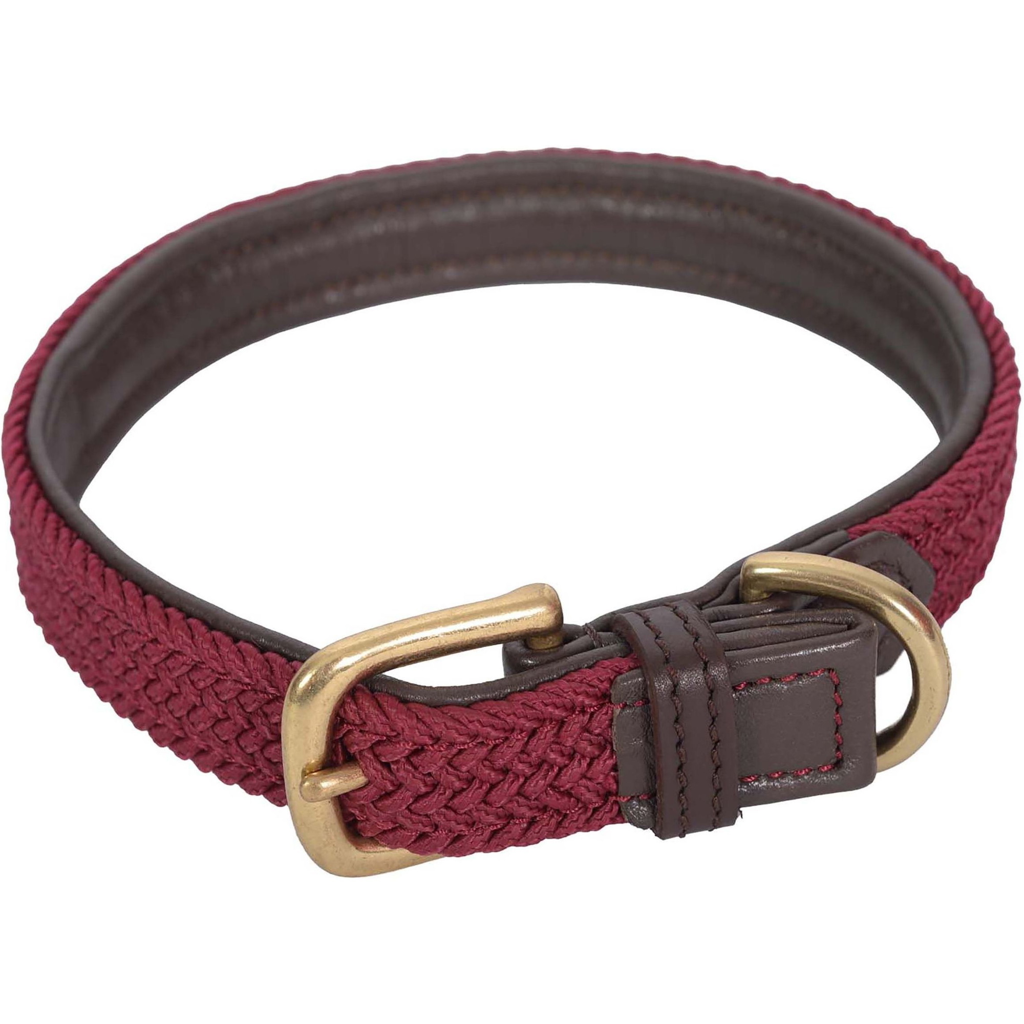 Weatherbeeta Leather Plaited Dog Collar - Maroon