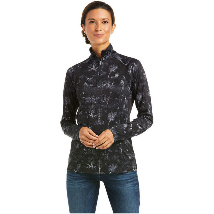 Ariat Womens Sunstopper 2.0 1/4 Zip Base Layer Top 10039353 - Ink Toile