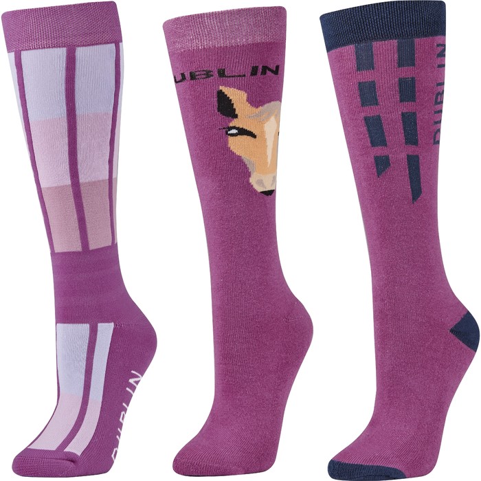 2022 Dublin Adults 3 Pack Horse Face Socks 1004094067 - Red Violet