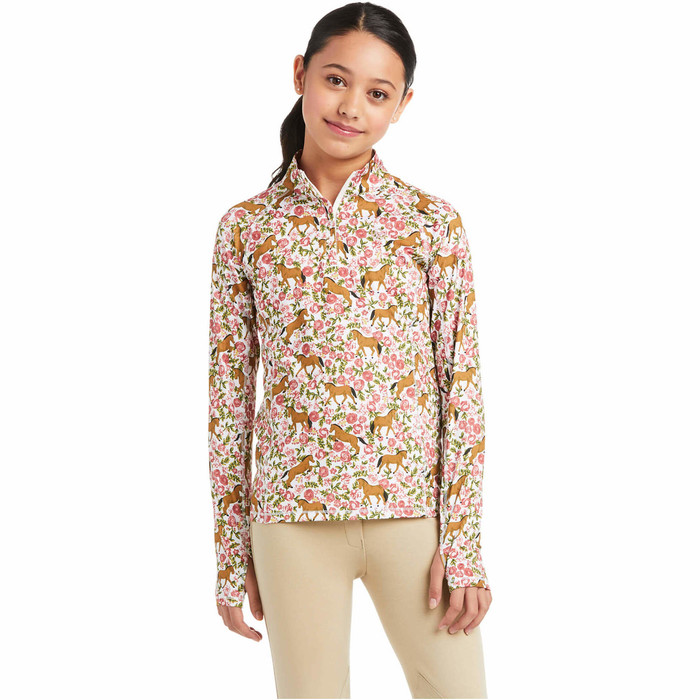 2021 Ariat Youth Lowell 2.0 1/4 Zip Long Sleeve Top 10037459 - Sea Salt Floral