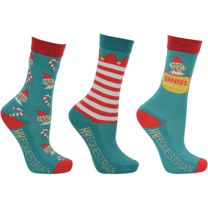 2021 Hy Equestrian Childrens Elf Socks (Pack of 3) 29912 - Red / Green / Gold