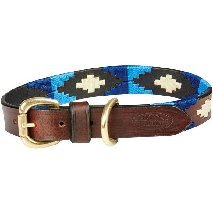 2022 Weatherbeeta Polo Leather Dog Collar 10016990 - Cowdray Brown / Blue