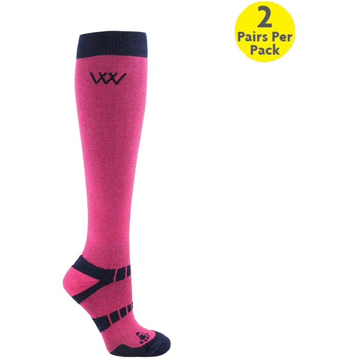 2022 Woof Wear Long Bamboo Waffle Riding Socks WW0017 - Pink / Navy