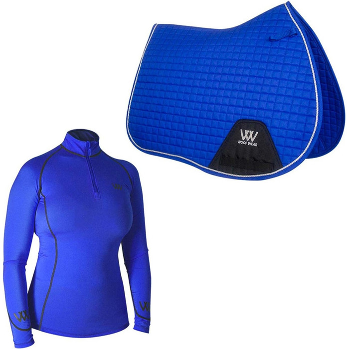 2022 Woof Wear Performance Riding Shirt & Full Size GP Saddle Cloth Bundle - Electric Blue