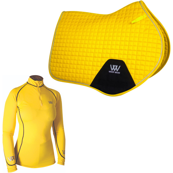 2022 Woof Wear Womens Performance Riding Shirt & Close Contact Saddle Cloth Bundle - Sunshine Yellow