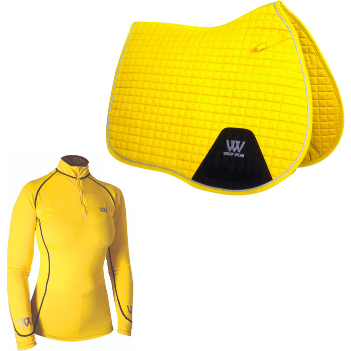 2022 Woof Wear Womens Performance Riding Shirt & Full Size GP Saddle Cloth Bundle - Sunshine Yellow