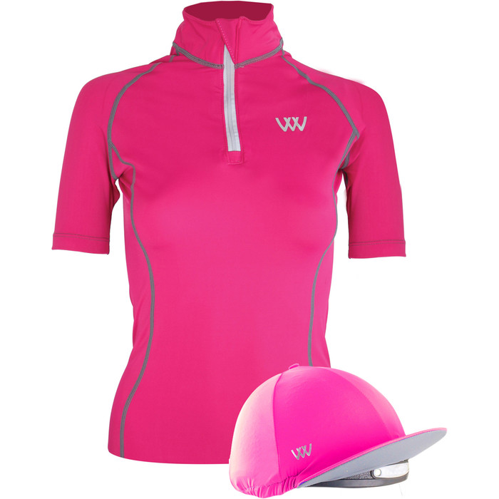 2022 Woof Wear Womens Short Sleeve Performance Riding Shirt & Convertible Hat Cover Bundle WA0006/3 - Berry