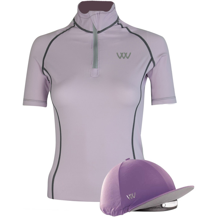 2022 Woof Wear Womens Short Sleeve Performance Riding Shirt & Convertible Hat Cover Bundle WA0006/3 - Lilac