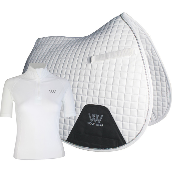 2022 Woof Wear Full Size GP Saddle Cloth & Womens Short Sleeve Performance Riding Shirt Bundle WA0006/WS0001 - White
