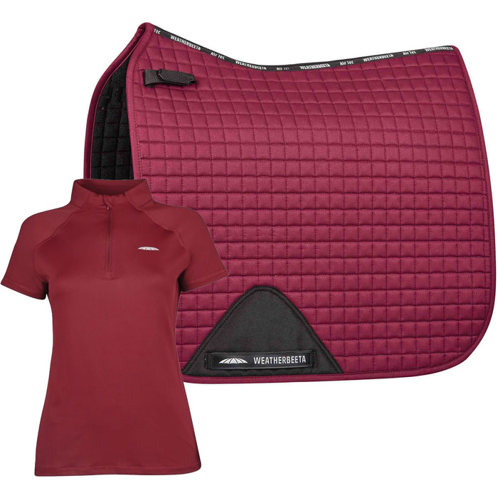 2023 Weatherbeeta Womens Prime Short Sleeve Top & Prime Dressage Saddle Pad Bundle 1019060001000745 - Maroon