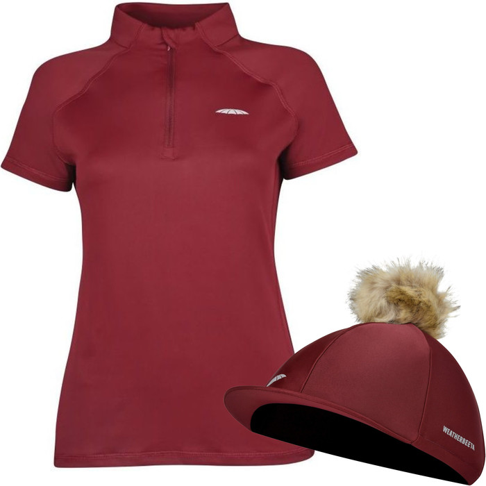 2023 Weatherbeeta Womens Prime Short Sleeve Top & Prime Hat / Helmet Silk Bundle 101906000100948201 - Maroon