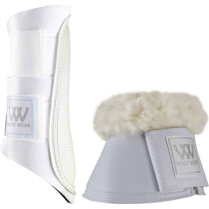 2023 Woof Wear Club Brushing Boots & Pro Overreach Sheepskin Boots Bundle WB0003WB0052 - White