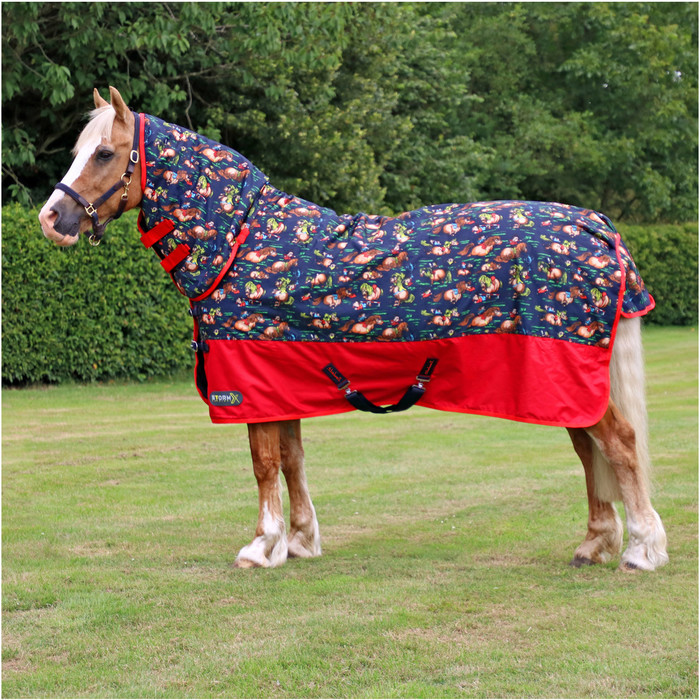 Hy Equestrian StormX Original 200g Combi Neck Turnout Rug - Navy / Red