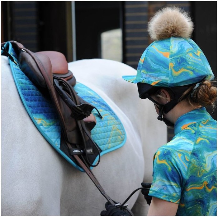 2022 Weatherbeeta Pony Prime Marble Dressage Saddle Pad 1008703 - Blue / Orange Swirl