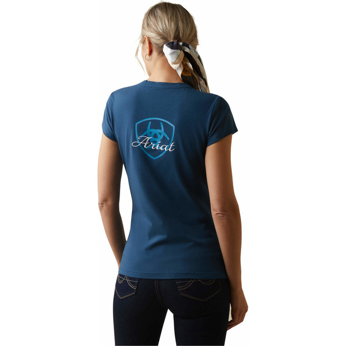 2023 Ariat Damen Logo Script T-Shirt 10043442 - Deep Petroleum