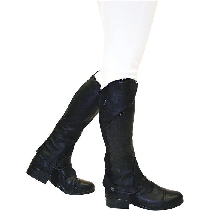 Dublin Childrens Stretch Fit Half Chaps With Patent Piping Black