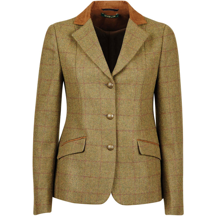 Dublin Womens Albany Tweed Suede Collar Tailored Riding Jacket - Brown