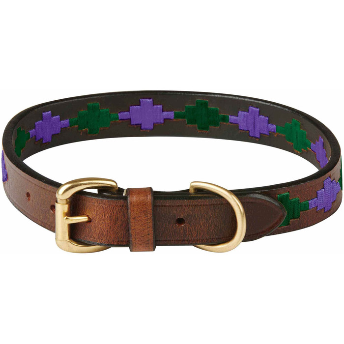 2023 Weatherbeeta Polo Leather Dog Collar 10016990 - Beaufort Brown / Purple / Teal