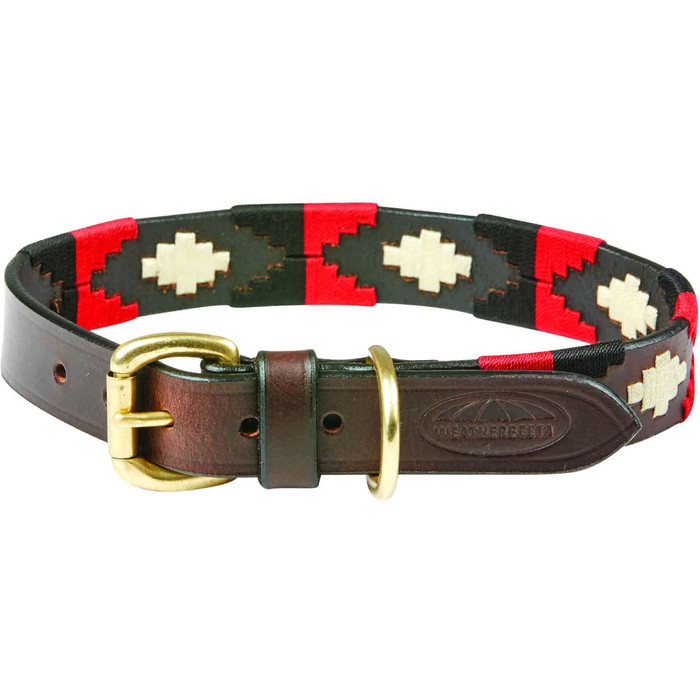 2023 Weatherbeeta Polo Leather Dog Collar 10016990 - Cowdray Brown / Black / Red