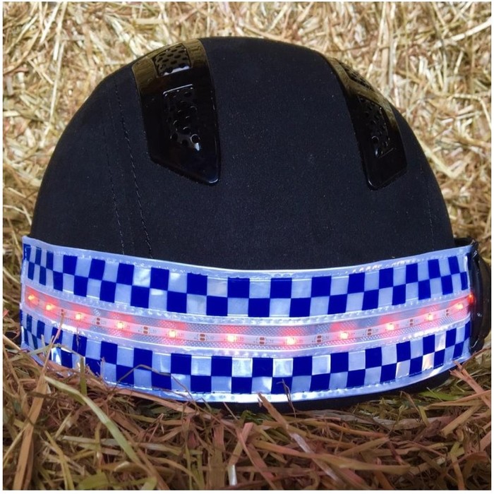 2022  Equisafety Polite Reflective LED Flashing Riding Hat Band POLLED - Blue Check