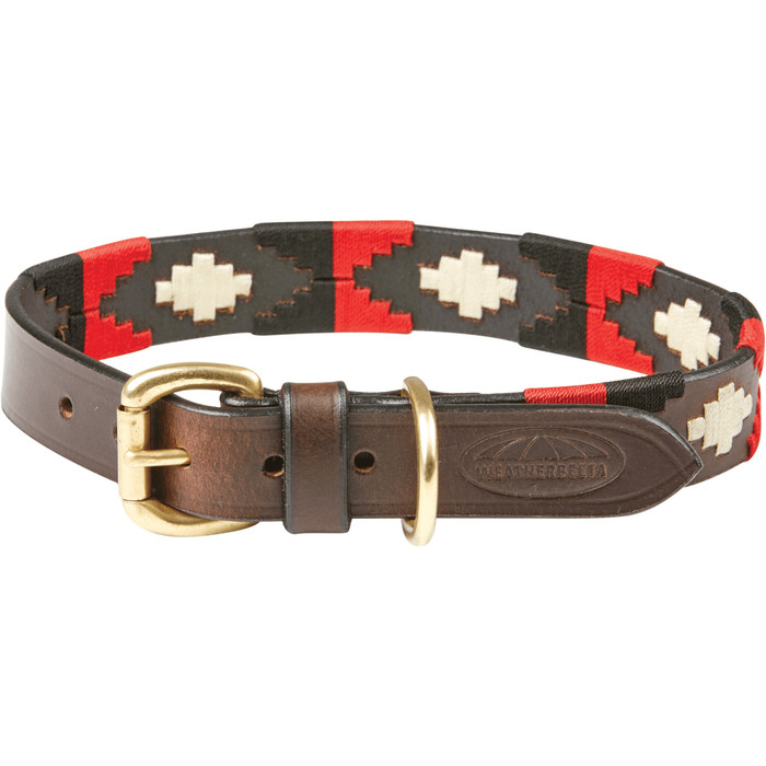 2022 Weatherbeeta Polo Leather Dog Collar 10016990 - Brown / Black / Red / White