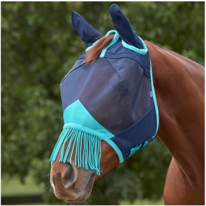 Weatherbeeta Comfitec Deluxe Fine Mesh Mask With Ears And Tassels 1009577012 - Navy Turquoise
