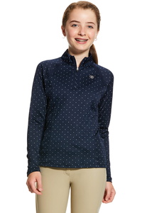 Ariat Girls Sunstopper 2.0 1/4 Zip Base Layer Top 10030444 - Navy Dot