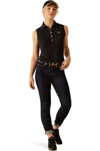 2025 Ariat Womens Prix 3 . 0 Ärmelloses Polo Shirt 10055054 - Black