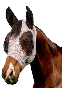 2026 WeatherBeeta Comfitec Deluxe Stretch Fly Mask With Ears 1029984032 - White / Burgundy Bit Print