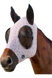 2026 WeatherBeeta Comfitec Stretch Fly Mask With Ears 1029736032 - White / Burgunderrot Bit Print