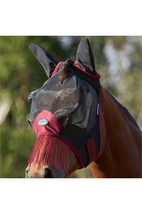 2026 WeatherBeeta Comfitec Fine Mesh Fly Mask With Ears & Tassels 1029982 - Black / Burgunderrot