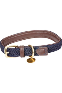 Weatherbeeta Leather Plaited Dog Collar - Brown / Navy