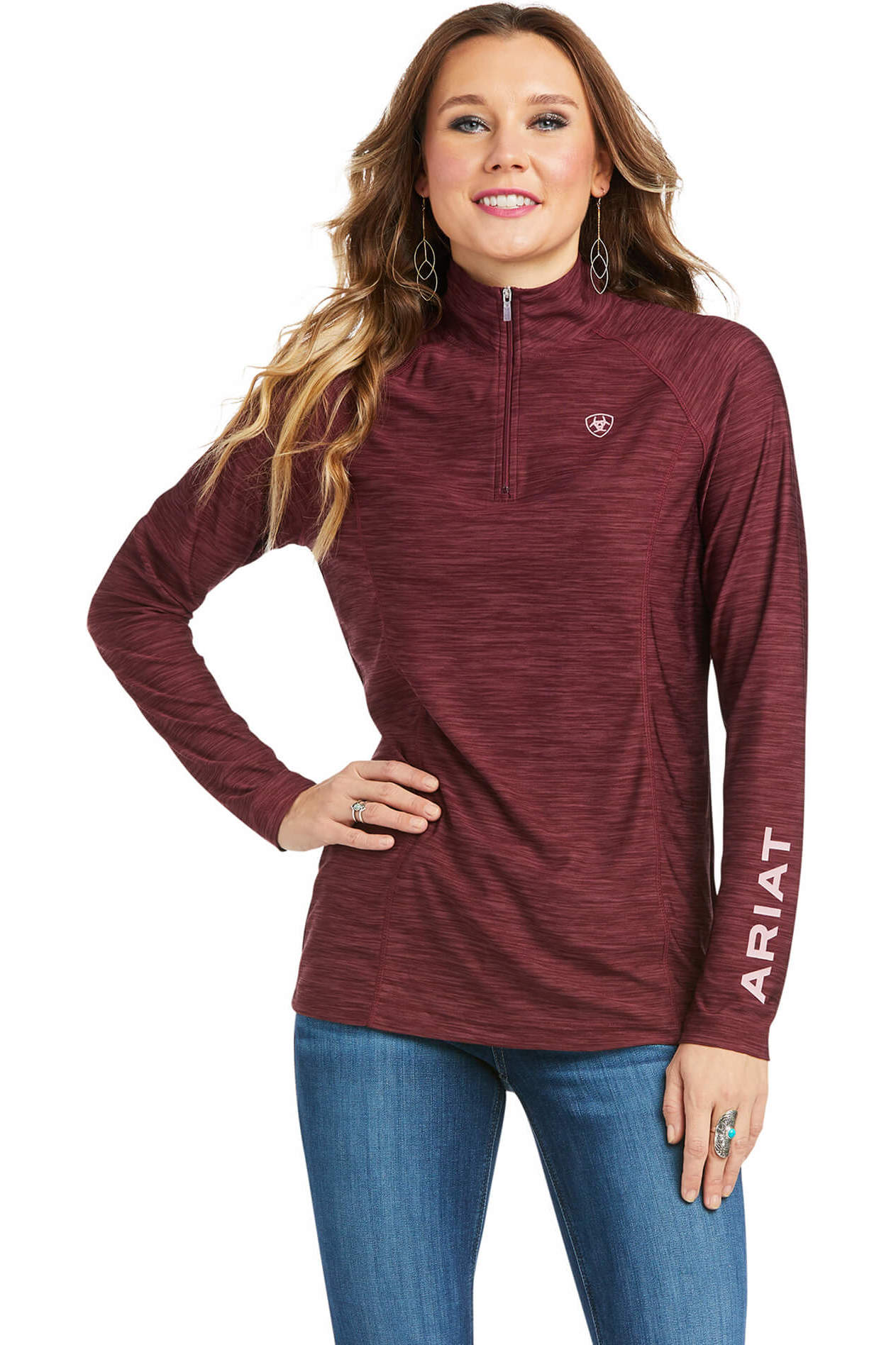 ARIAT -WOMEN'S Tek Team 1/2 Zip Sweatshirt ( WINDSOR WINE )