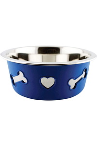 Weatherbeeta Non-Slip Stainless Steel Silicone Bone Dog Bowl - Blue