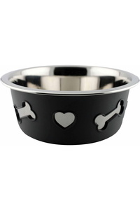 Weatherbeeta Non-Slip Stainless Steel Silicone Bone Dog Bowl - Dark Grey