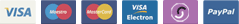 VISA, Maestro, Mastercard, VISA Electron, Solo, PayPal