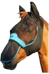 Woof Wear UV Fly Mask With Ears & UV Nose Protector Bundle FMNPUV23 - Black / Turquoise