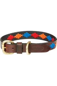 2023 Weatherbeeta Polo Leather Dog Collar 10016990 - Beaufort Brown / Red / Orange / Blue